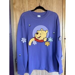 Disney Parks Winnie the Pooh Purple Cotton Crew Long Sleeve Flowers Size XL NWT